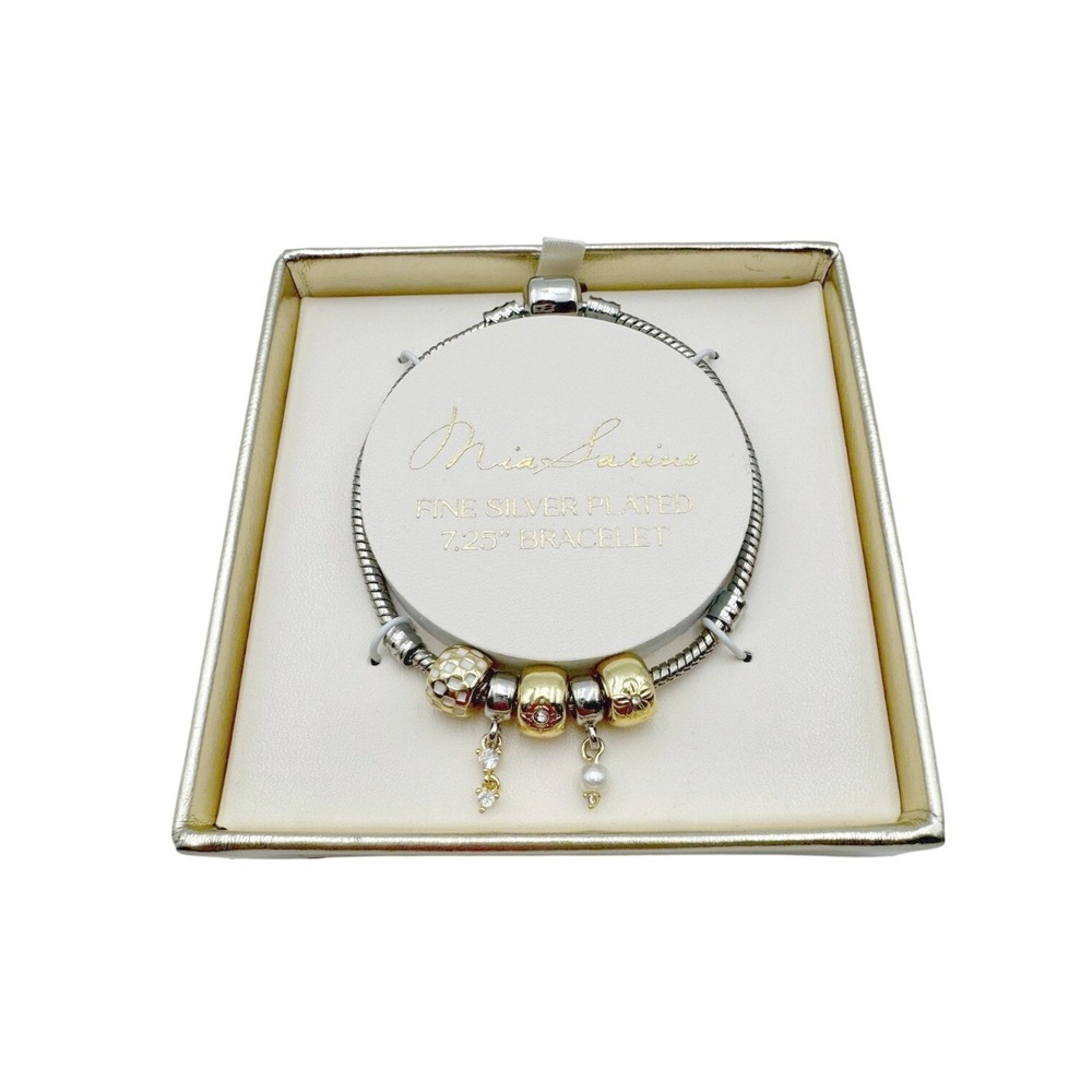 Mia Sarine Two‎ Tone Silver Plated Charm Bracelet 7.25" NIB Delicate Charms